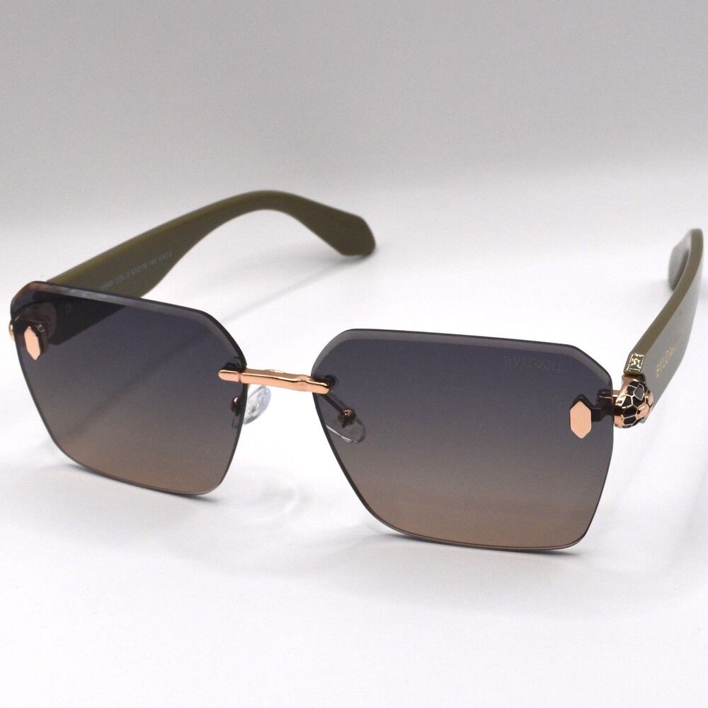 BVLGARI Women’s Rimless Sunglasses Sage Green Brown New 63-16-145 - Picture 11 of 15